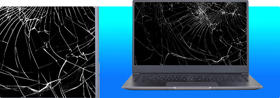 Laptop with shattered screen, laptop screen repair